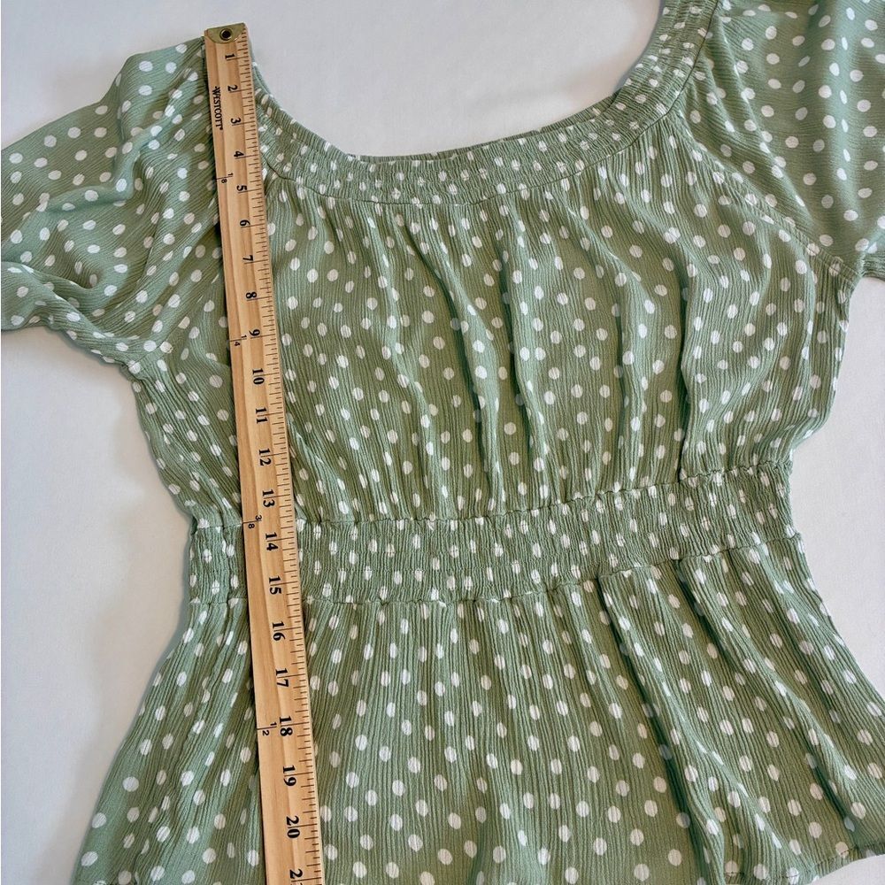 Hippie Rose Top XL Green Polka Dot Peasant  Boho Smocked Babydoll Cottagecore - Picture 11 of 11